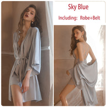 Load image into Gallery viewer, Lace Slip Nightdress Tie Robe Homewear Set
