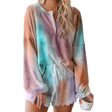 Load image into Gallery viewer, Women Tie Dye Sleepwear Two Piece Set with Sweatshirt and Shorts Homewear
