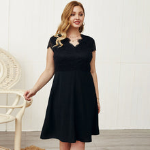 Load image into Gallery viewer, Women Plus Size Lace Spliced Black Sexy A line Slim Dress
