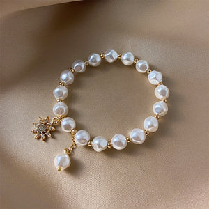 Vintage Double Layers Alloy Pearl Chain Sweetheart Bracelet