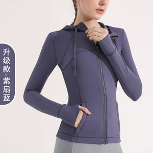 女性用フード付きランニングジムヨガフィットネスジャケット