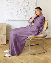 Load image into Gallery viewer, Women Elegant Mature New Design Pleated Satin Loose Shirt Pants Two Piece Set
