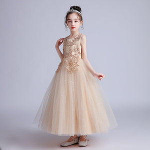 子供用ロングウェディングフラワーガールドレス チュール パフィー プリンセスドレス 3～15歳 女の子 子供の日 パフォーマンスドレス