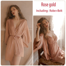 Load image into Gallery viewer, Lace Slip Nightdress Tie Robe Homewear Set
