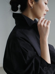 Solid Color Lapel Long Sleeves Casual Midi Shirt Dress