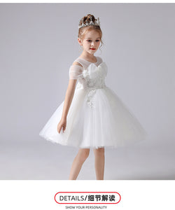 110-160cm 女の子用プリンセス パフィードレス チュール ウェディング フラワーガールドレス ジュニア ファンシー パフォーマンスドレス