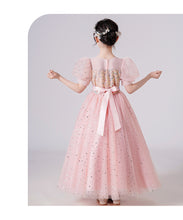 Load image into Gallery viewer, 120-170cm Sequin Puff Sleeve Long Tulle Flower Girl Dress
