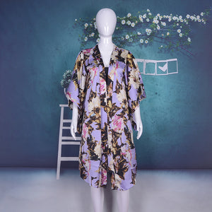 Long Printed Floral Dot Quarter Sleeve Kimono Beachwear Cover Up