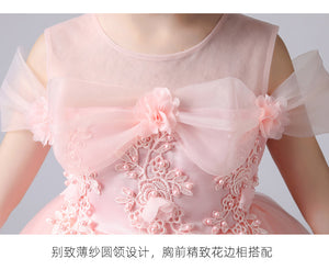 110-160cm Girls Princess Puffy Dress Tulle Wedding Flower Girl Dress Junior Fancy Performance Dress