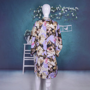 Long Printed Floral Dot Quarter Sleeve Kimono Beachwear Cover Up