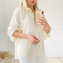Load image into Gallery viewer, Women Elegant Mature New Design Pleated Satin Loose Shirt Pants Two Piece Set
