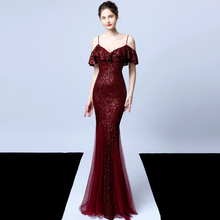 Load image into Gallery viewer, 2020 new arrival 6 colors formal banquet womens wear sleeveless sequin long sexy patchwork gown evening dress elegant
