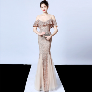 2020 new arrival 6 colors formal banquet womens wear sleeveless sequin long sexy patchwork gown evening dress elegant