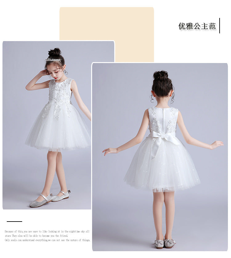 110-160cm Girls Short Wedding Flower Girl Dress Puffy Princess Dress Junior Children's Day Performance Dress