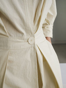 Solid Color Lapel Long Sleeves Casual Midi Shirt Dress