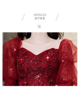 マルーンフェアリーフレンチスタイルプリンセスイブニングドレス
