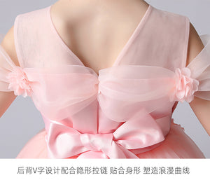 110-160cm Girls Princess Puffy Dress Tulle Wedding Flower Girl Dress Junior Fancy Performance Dress