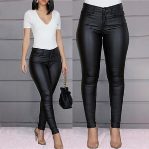 2022 Autumn Winter Women Sexy Solid Casual Skinny PU Pants