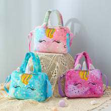 画像をギャラリービューアに読み込む, ユニコーンタイダイぬいぐるみカラフルキッズガールズかわいい刺繍漫画スリングバッグ
