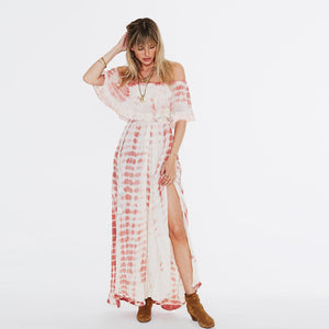 Vestito estivo con spalle scoperte e spacco più popolare, da donna occidentale, da spiaggia, abito lungo a trapezio, casual 