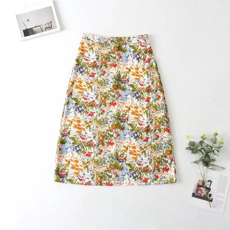 Printed Floral High Waist A Line Midi Pencil Skirt