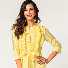 Laden Sie das Bild in den Galerie-Viewer, Elegant 3/4 sleeve ruffle midi cotton shirt dress
