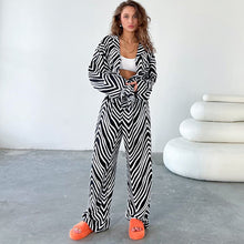 Load image into Gallery viewer, Oversized Black White Stripe Shirt Pants Two Piece Set Casual Homewear Set
