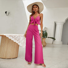 Load image into Gallery viewer, Rose Ruflle Tie Tank Top Backless Long Wide Flare Leg Pants Two Piece Set
