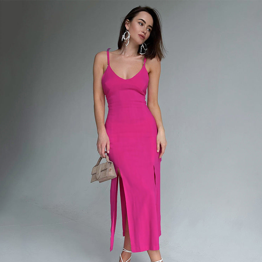 Spaghetti Backless V Neck Sexy Pink Slim Slip Casual Dress Jasmine Wei Factory Shop Spaghetti Backless V Neck Sexy Pink Slim Slip Casual Dress Jasmine Wei Factory Shop