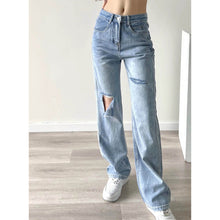 Load image into Gallery viewer, 2022 Autumn New Design Denim Pants High Waist Destressed Wide Leg Straight Jeans
