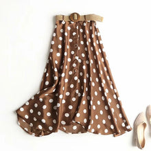 Load image into Gallery viewer, Thick Satin Polka Dot Placket Button Up Flare Midi Skirt
