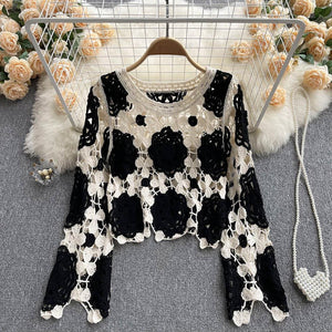 Oversized Crochet Long Sleeve Knit Top