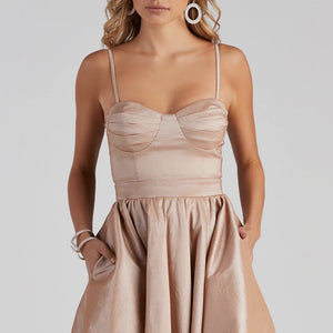 Spaghetti Backless Bustier Ruched Flare Mini Party Evening Dress