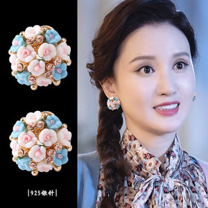 Fashion Big Tiny Flower Ball Stud Earrings