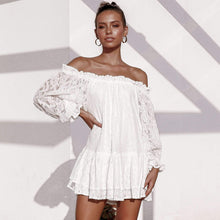 Load image into Gallery viewer, new women sexy off shoulder long sleeve ruffled lace short dress amazon best sale autumn spring dress
