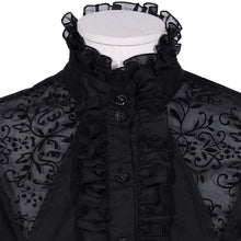 Laden Sie das Bild in den Galerie-Viewer, lantern long sleeve embroidered frilled stand collar lace ruffle blouse
