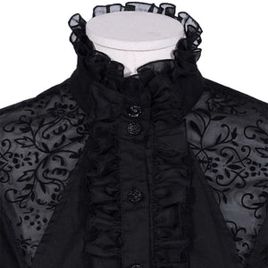 lantern long sleeve embroidered frilled stand collar lace ruffle blouse