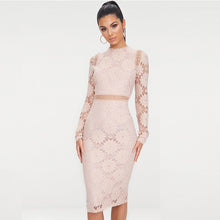 Laden Sie das Bild in den Galerie-Viewer, Elegant woman autumn spring wear knee length fashion women hollow out lace dress
