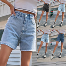 Carica l&#39;immagine nel visualizzatore di Gallery, Pantaloncini in denim slim a vita alta e larghi casual
