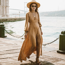 Laden Sie das Bild in den Galerie-Viewer, Long Sleeve Deep V Neck Polka Dot Maxi Dress
