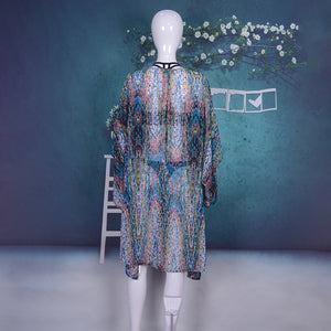 Long Printed Floral Dot Quarter Sleeve Kimono Beachwear Cover Up