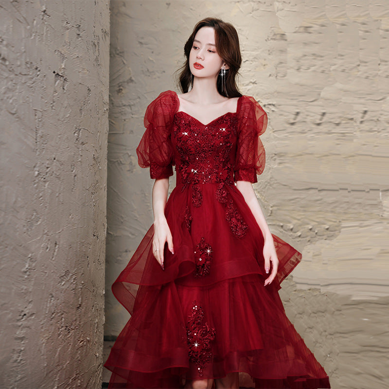 Maroon Fairy French Style Princess Evening Dress – Jasmine Wei Factory Shop