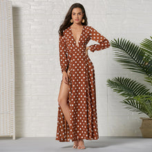 Load image into Gallery viewer, Deep V Neck Polka Dot maxi dress long sleeve
