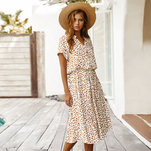 Laden Sie das Bild in den Galerie-Viewer, Summer Short Sleeve Polka Dot Leopard Print Dress
