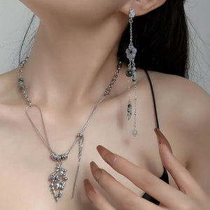 Chinese Style Earrings Long Metal Necklace Set