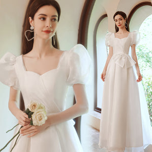 White Puff Sleeve Light Bridal Dress 2022 New Design Performance Dress