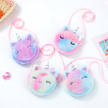 Charger l&#39;image dans la galerie, Kids Cute Coin Purse Kindergarten Girls Cartoon Plush Unicorn Round Sling Bag
