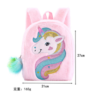 Kids Little Girls Unicorn Cute Cartoon Embroidered Plush Schoolbags Casual Backpack