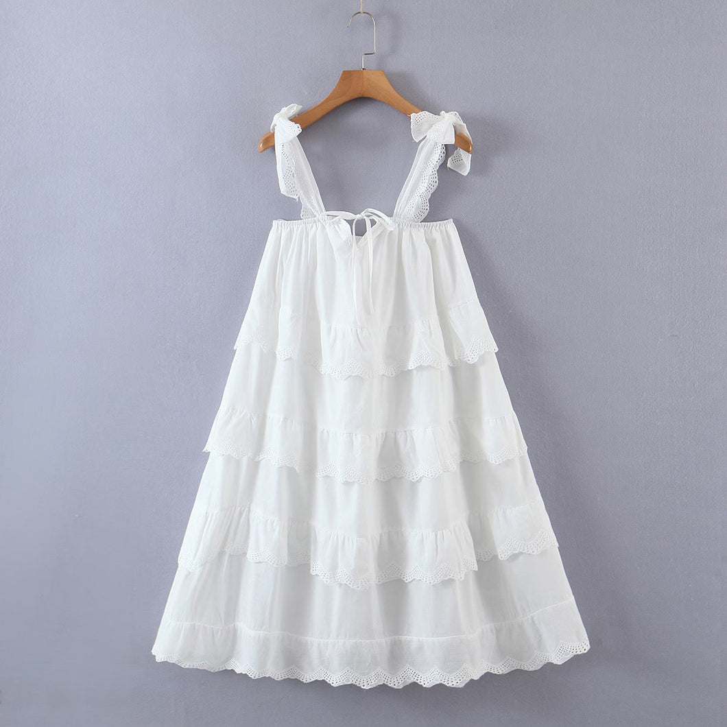 2022 Summer New Design Tiered Lace Tie Backless Mini Casual Dress