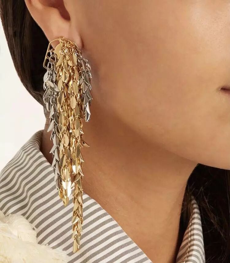 Vintage Elegant Single Piece Titanium Steel Gold Silver Leaves Tassel Earring